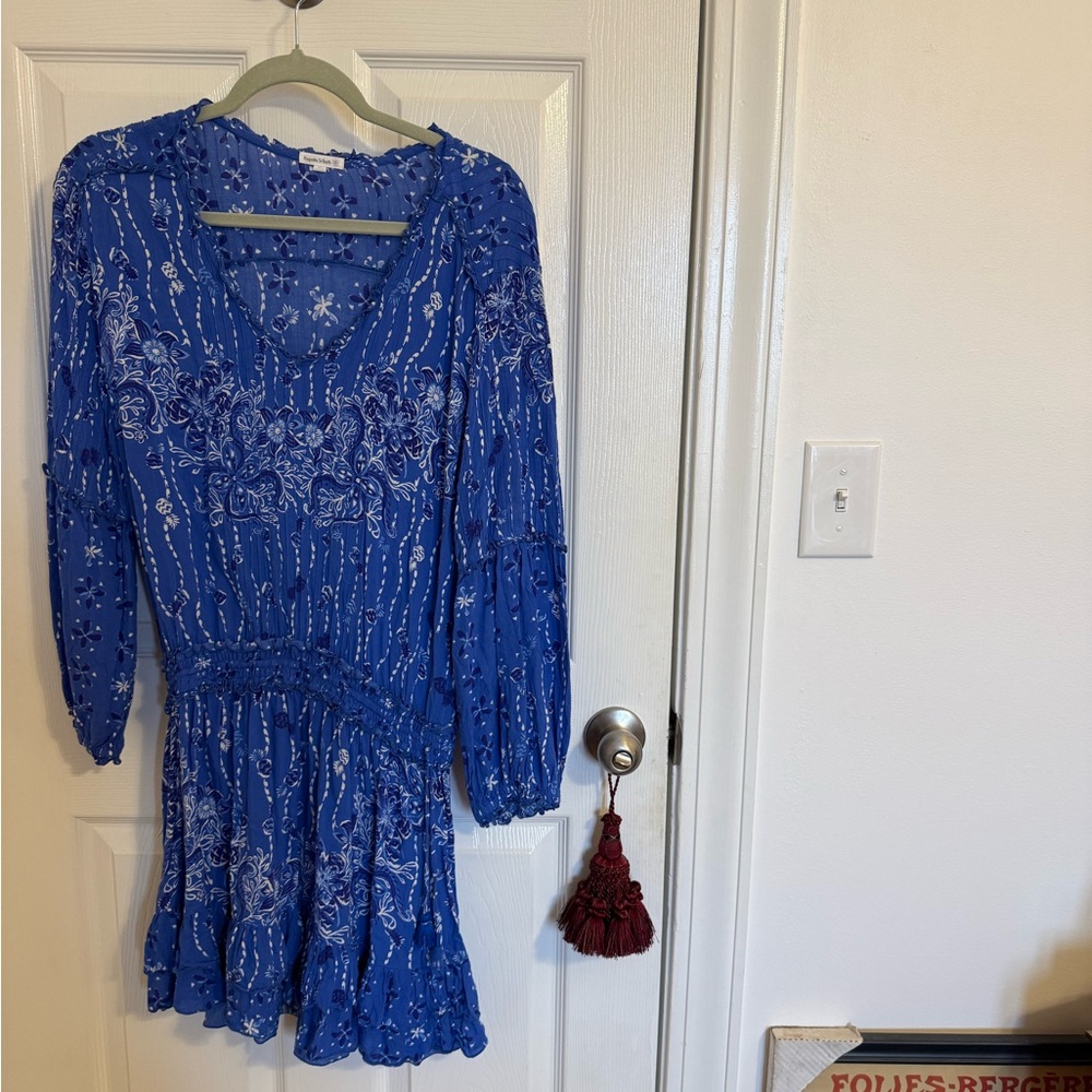 Poupette St. Barth Blue Patterned Long Sleeve Dress